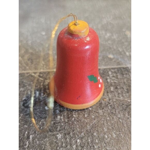 Vintage wooden Red Bell mistletoe ornament Xmas decor - Picture 2 of 4